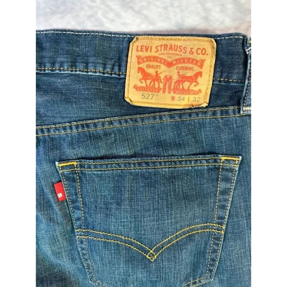 Levis Jeans Mens 34x32 Blue 527 Slim Bootcut Cowboy Western Rodeo Denim Faded